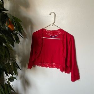 Never worn Vintage New Look Red Lace Cardigan Shrug